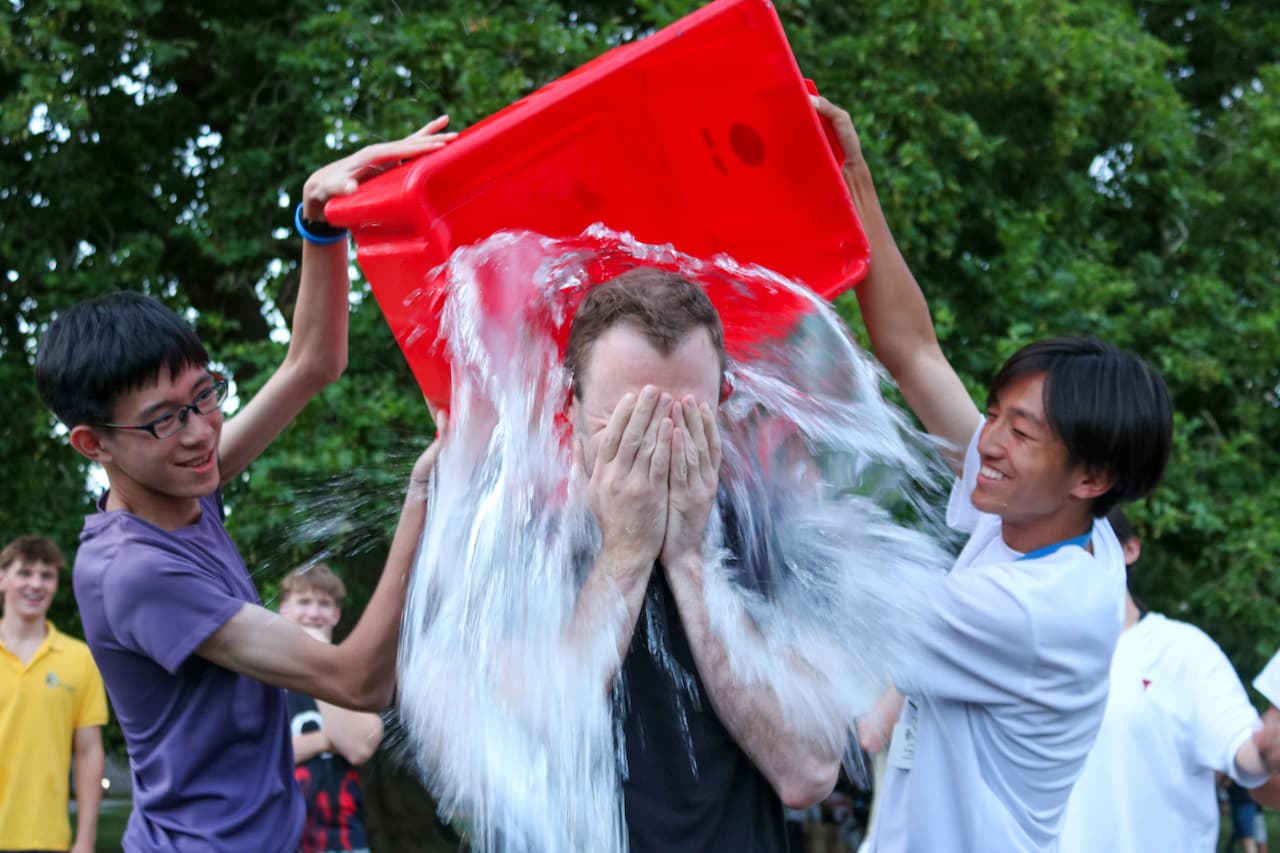 Fun evening activity, staff and student ice bucket challenge